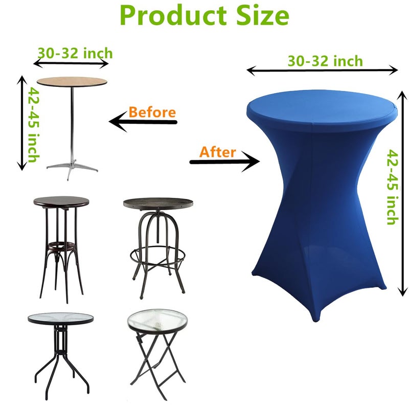 iEventStar 30 inches 32'' Highboy Cocktail Round Stretch Spandex Fitted Table Cover High Top Square Corners Tablecloth (30''-32'' Dia x 43'', Royal Blue) - Image 3